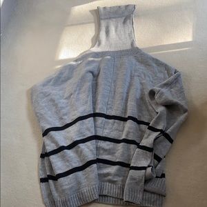 Gray and Black Striped Turtlneck Poncho Sweater